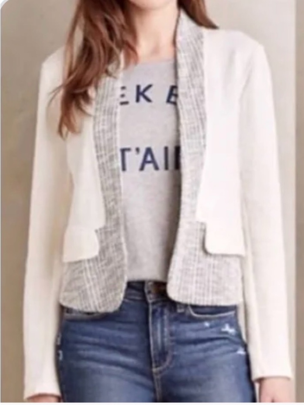 Anthropology Dolan XS cream-grey classic oversized casual comfort open jacket